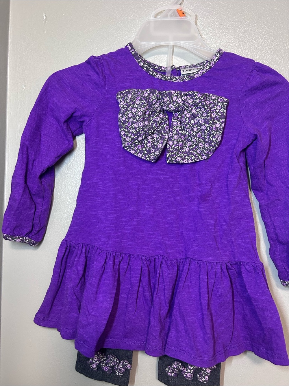 Savannah Purple Long Sleeve/ Pants Tunic with Floral Bow Accent